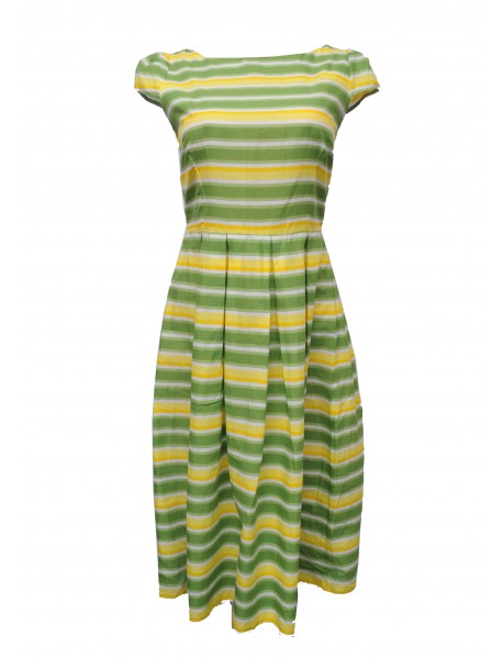 Green And Yellow Midi Flare Dress