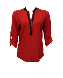 Red Contrast Placket Shirt